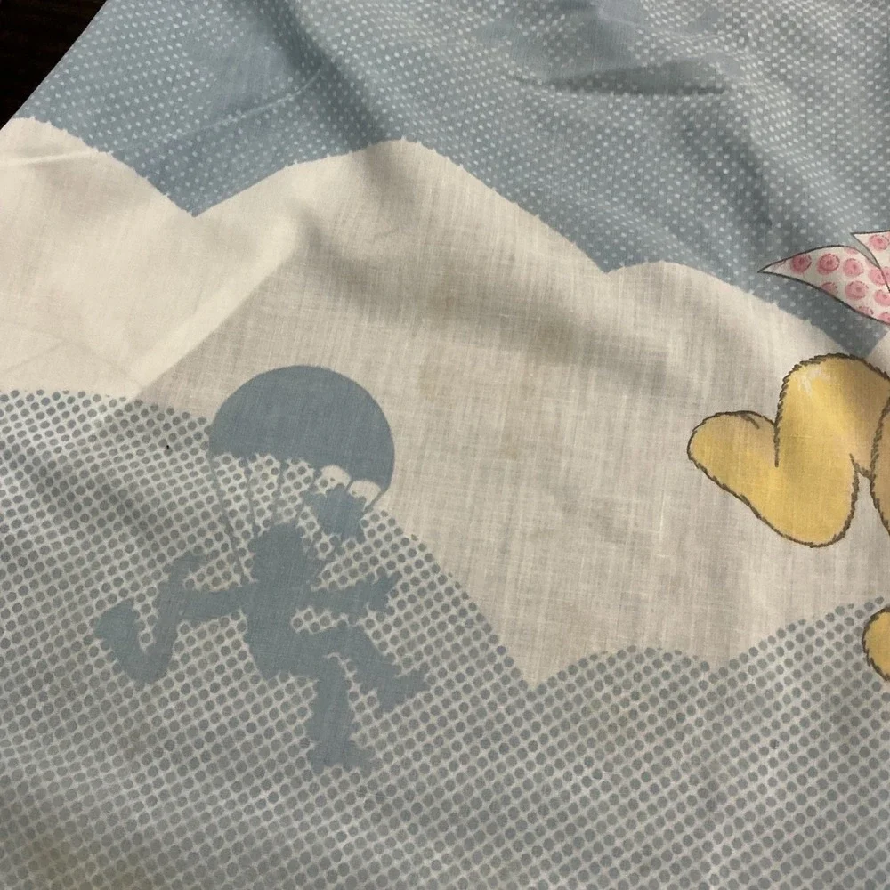 Vintage Muppet Babies Twin Fitted Flat Sheet Kermit Miss Piggy 1980s Blue Set